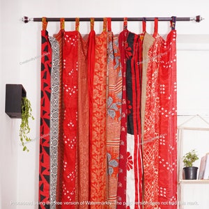 2 pcs Indian Vintage Old Silk Sari Fabric Made Theme Patchwork color Curtain Door Window Curtain Home Room Door Window Curtain