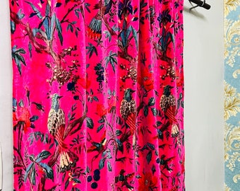 Vintage Baumwolle Samt Pink Farbe Vogel Print Luxus Vorhang Boho Vorhang Luxus drapiert Housewarming Geschenk