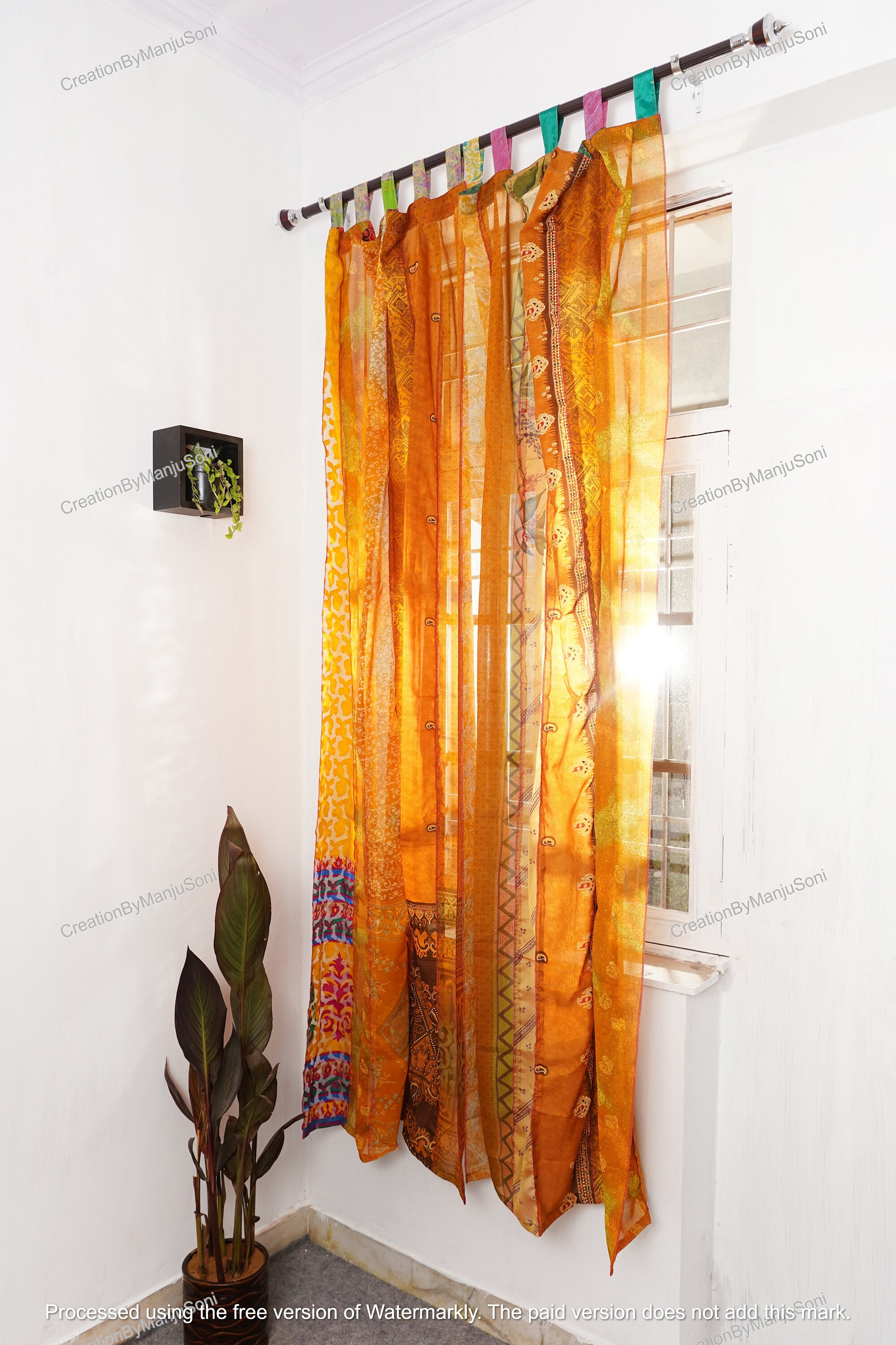 Indian Vintage Silk Sari Fabric Curtains Handmade Decorative Boho ...
