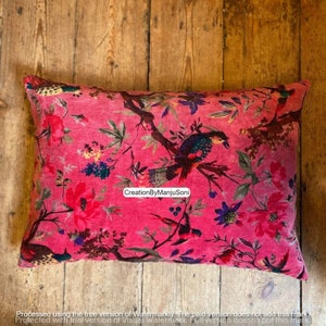 Dark pink OFMD breakup robe fabric Bohemian style cotton velvet birds design cushion pillow cover