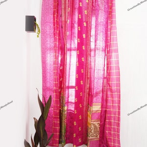FREE SHIPPING - Indian Vintage Silk Sari Fabric Curtains Handmade Decorative Boho Hippie Curtain, Room Decor Patchwork Curtain, Window Decor