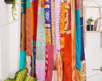 2 pièces indien vintage vieille soie sari multicolore fait main patchwork rideau porte drapé fenêtre décor à la maison rideau recyclé