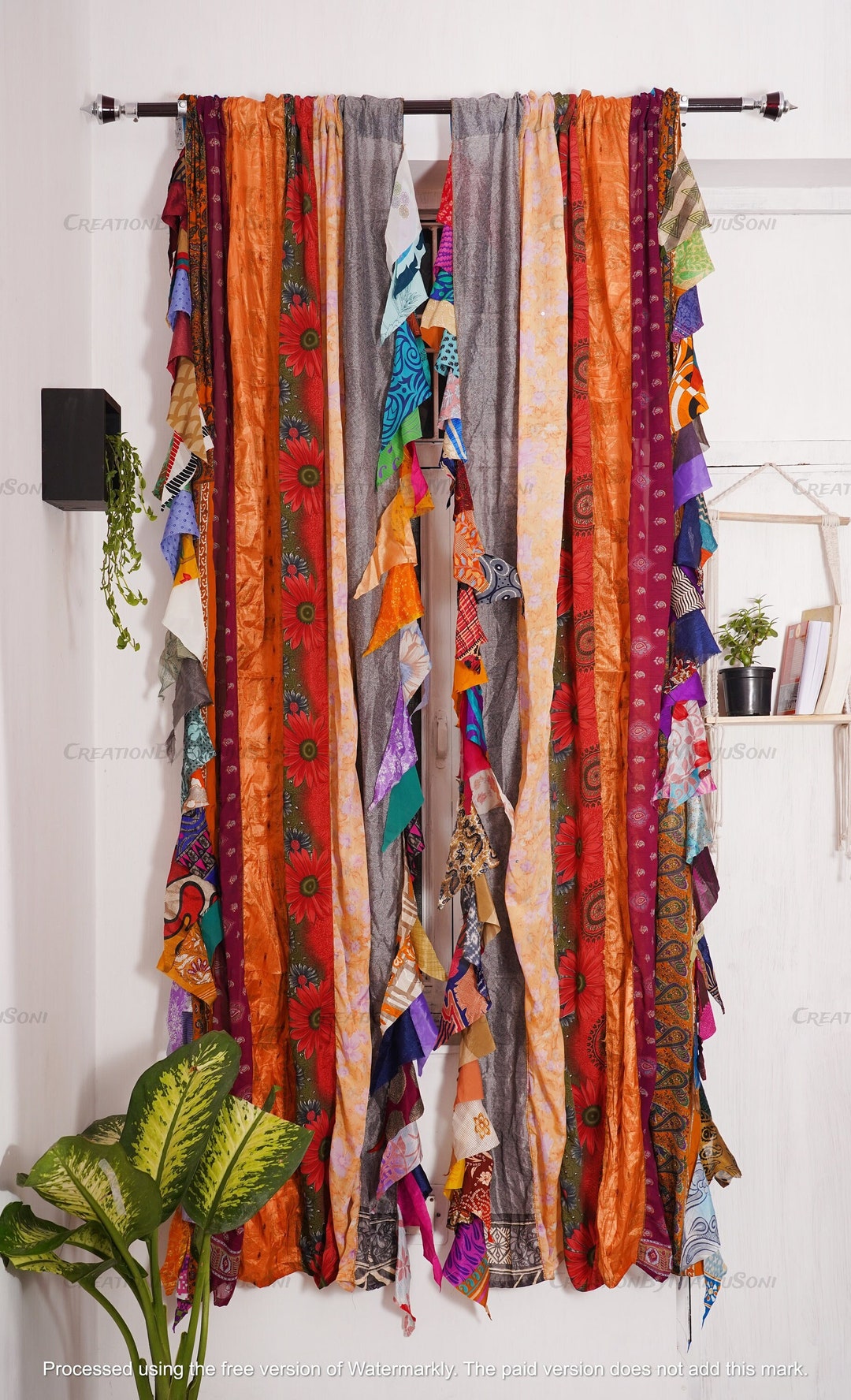 2 Pc of Indian Vintage Old Silk Sari Multi Color Handmade Patchwork ...