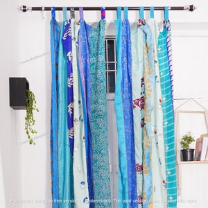 2 pcs Indian Vintage Old Silk Sari Fabric Made Theme Patchwork color Curtain Door Window Curtain Home Room Door Window Curtain