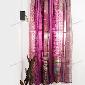 FREE SHIPPING - Indian Vintage Silk Sari Fabric Curtains Handmade Decorative Boho Hippie Curtain, Room Decor Patchwork Curtain, Window Decor