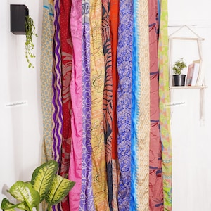 FREE SHIPPING - Indian Vintage Silk Sari Fabric Curtains Handmade Decorative Boho Hippie Curtain, Room Decor Patchwork Curtain, Window Decor Multi