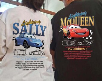 Camisa a juego de Vintage Cars, camiseta trasera de pareja de Rayo Mcqueen y Sally, camiseta limitada de McQueen, camisa lavada de gran tamaño