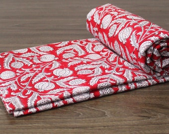 Traditional Natural Floral Print Fabric !! Hand Block Print Clothing Fabric, Indian Women's Dressmaking Light Weight Rug Making Loose Fabric