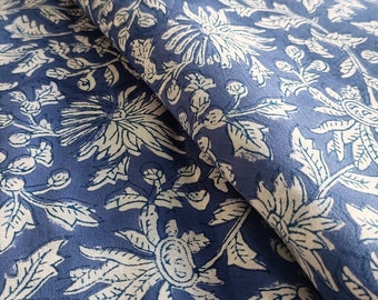 Flower Hand Block Fabric !! Handmade Cotton Fabric By The Yard, Indian Women Dressmaking Material Floral Printed, Craft Sewing Loose Running