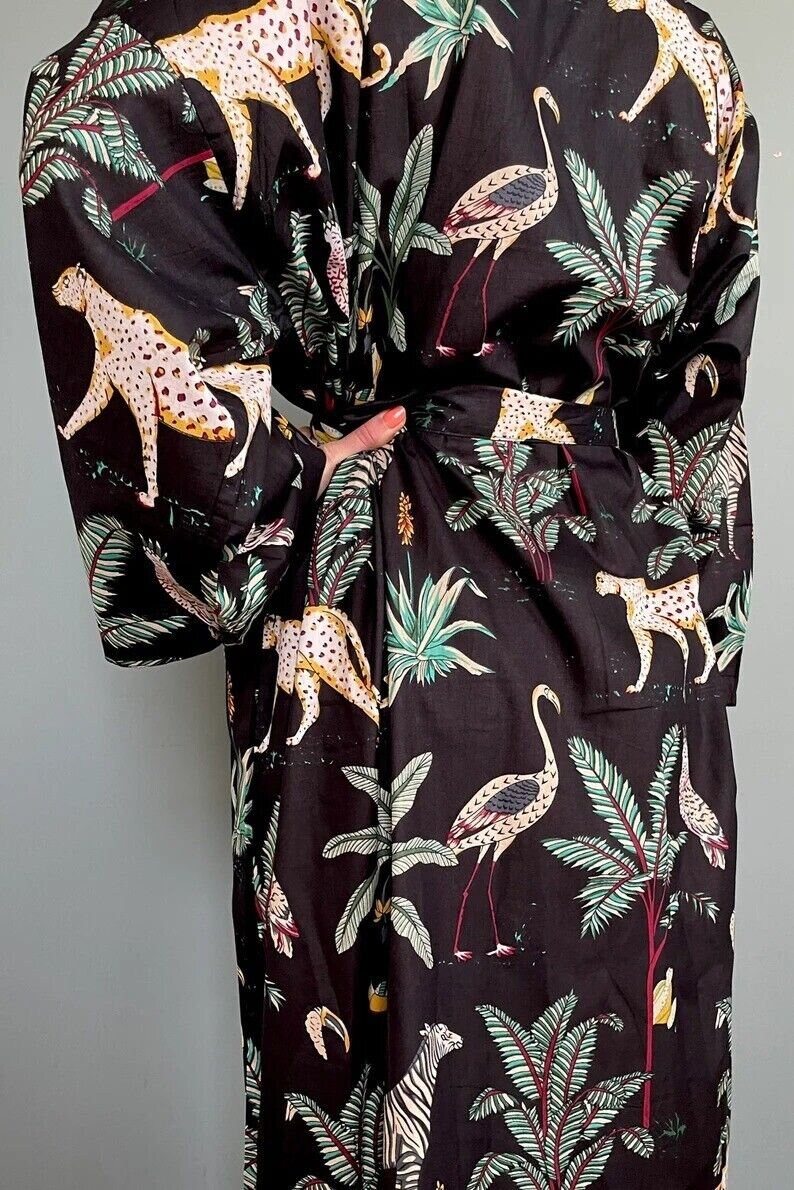New Animal Print Kimono Robe Block Print Kimono, Japanese Kimono, Beach