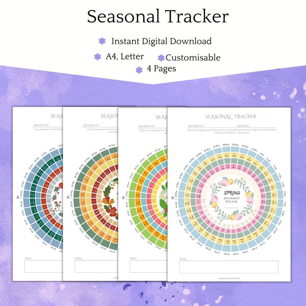 Seasonal Tracker | Printable Customisable Wheel | Circular Design