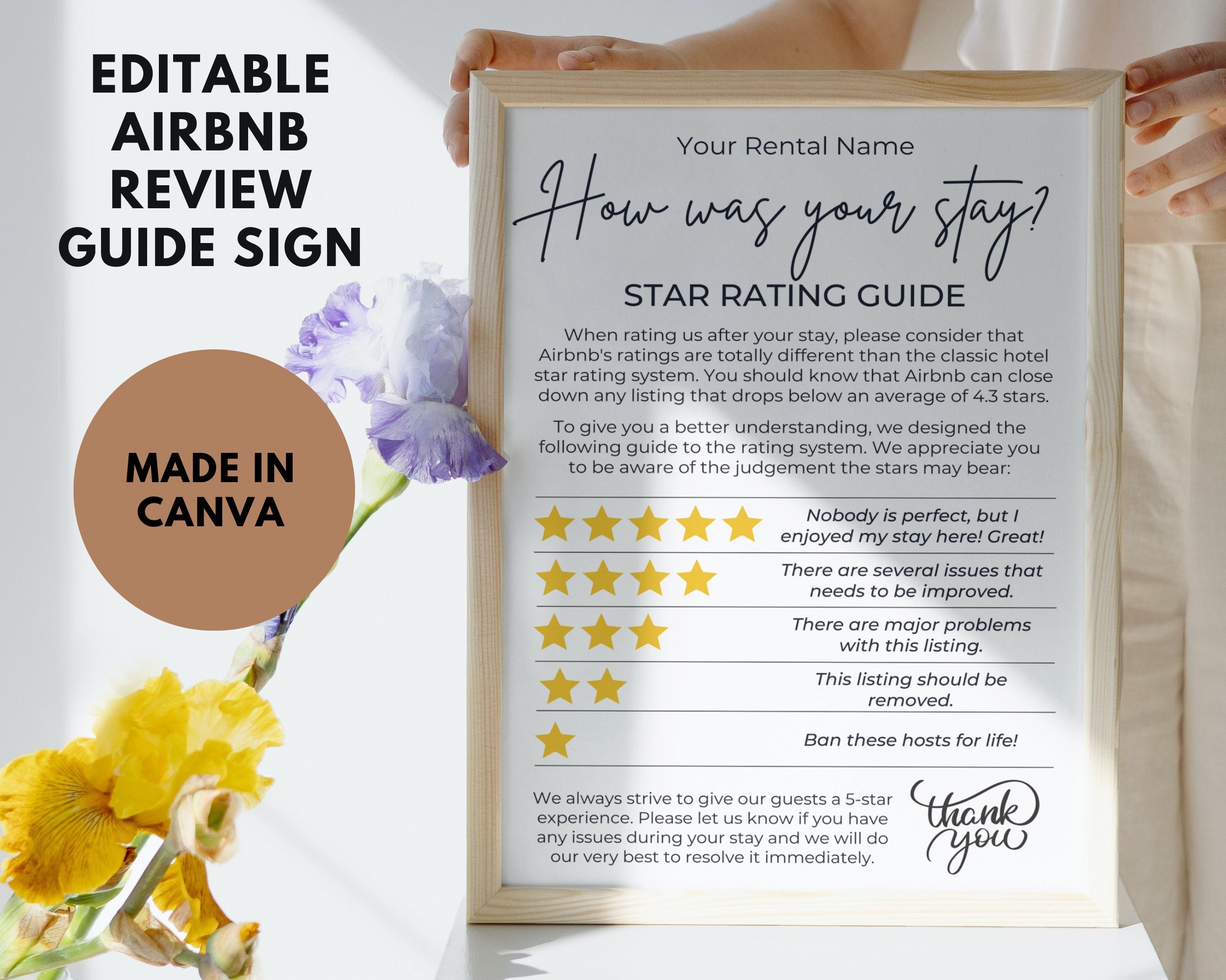 Airbnb Review Sign Printable Editable Airbnb Star Ratings Etsy Australia
