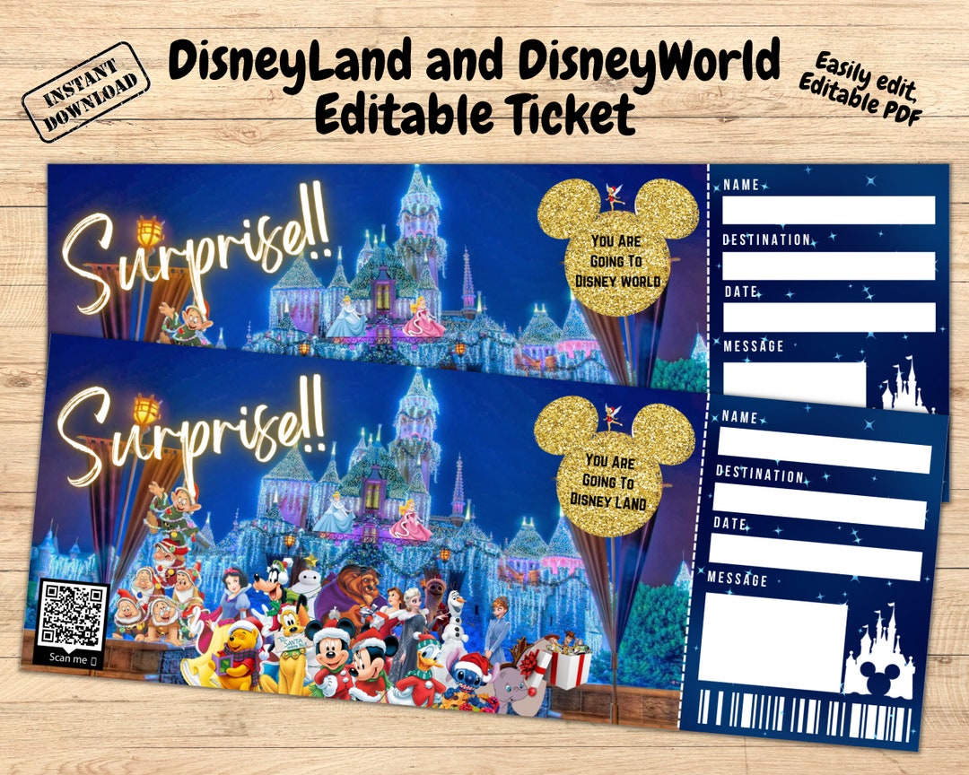Surprise Disneyland Ticket, Disneyworld Ticket, Editable Ticket