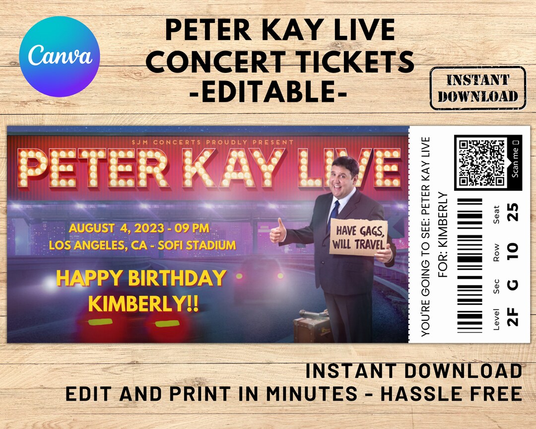 Peter Kay Ticket, Print at Home Peter Kay Customizable Ticket, Gift