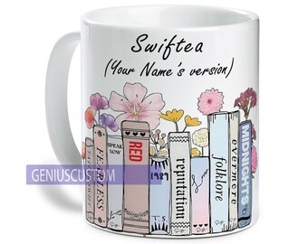 Personalice su versión Swiftea taza, regalos de la versión Taylors, álbumes de música como libros, taza de café Swiftie regalo de fan de Swiftie, taza de álbum de música floral