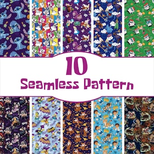 10 modelli senza soluzione di continuità, carta digitale, Simpsons, Dora, Stitch, L'attacco dei Giganti, L'ammazzademoni, Dexter, Aladdin, Alice, Bunny