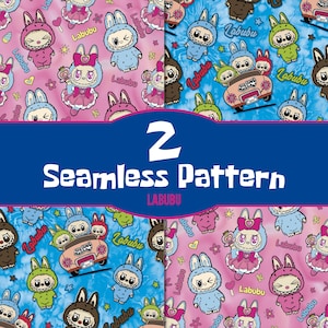 Labubu Seamless Pattern Pack-2 Digital Papers-Cute labubu Repeat Backgrounds for Sublimation, Crafts, Scrapbooking & More-Instant Download