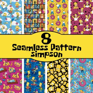 8 nahtlose, von den Simpsons inspirierte Muster – Digitaler Download für Sublimation, Textilien, Tassen, T-Shirts und Kunsthandwerk