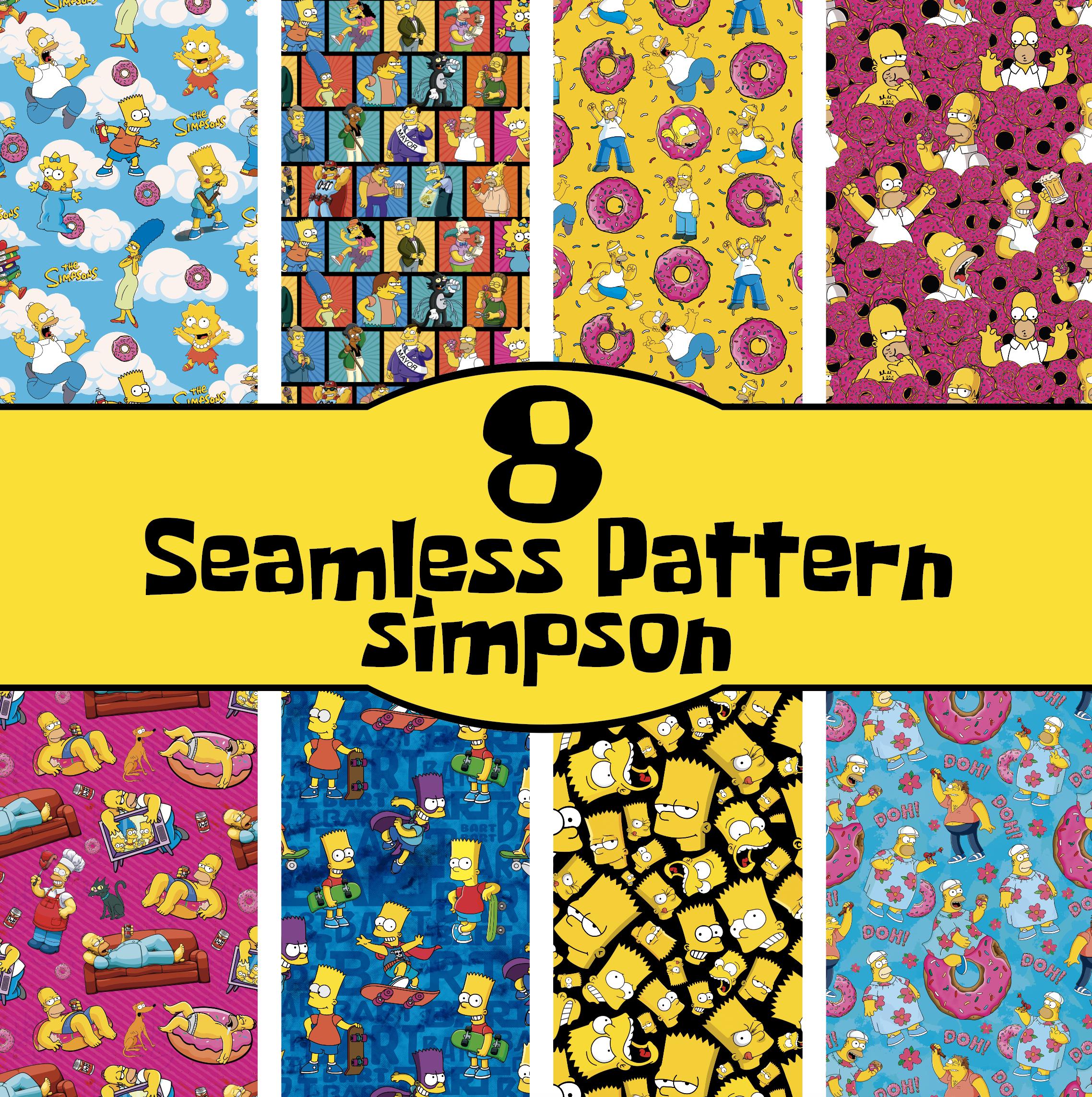 8 Seamless Simpsons-Inspired Patterns – Digital Download for Sublimation, Textiles, Mugs, T-Shirts, and Crafts