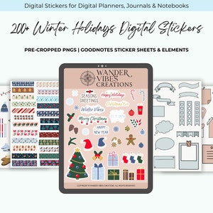 200+ Winter Christmas Holidays Digital Stickers - Bullet Journal, Washi Tapes | Christmas Planner Stickers | Ipad Stickers, Goodnotes