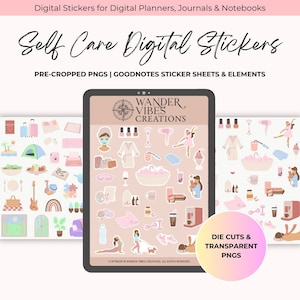 Self Care Digital Stickers for Digital Planners, Bullet Journals | Pre Cropped PNG, Goodnotes Stickers & Elements, Wellness Planner Stickers