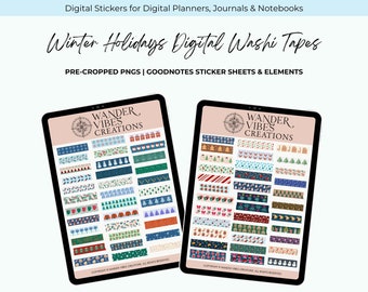 70 Digital Winter Christmas Holidays Washi Tape Stickers | PNG, GoodNotes Sticker Sheets, Elements Collection | Ipad Planner, Bullet Journal