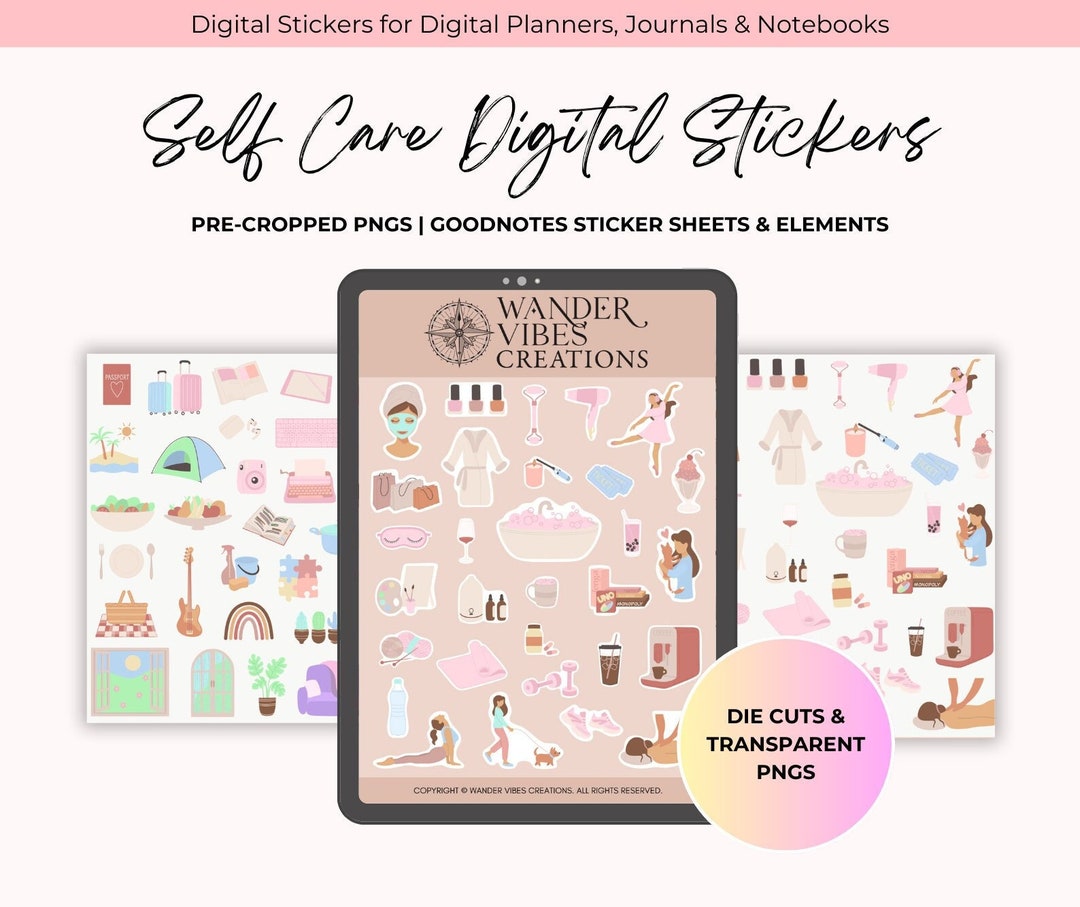 Self Care Digital Stickers, Goodnotes Planner Stickers (pre-cropped PNG ...