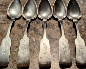 Antique 19th-Century American Coin Silver Teaspoons - Set of 5