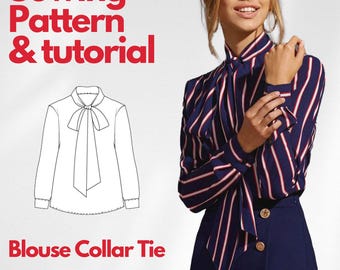 Tie Collar Blouse Sewing Pattern XS-XL (PDF Pattern)