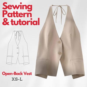Naaipatroon vest met open achterkant | Stijlvol gilet | Naaipatroon dames | Modern hemd | Patroon vest met knopen | Naaipatroon voor beginners