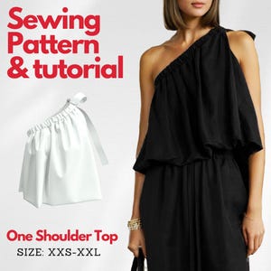 ワンショルダークロップトップの縫製パターン：初心者向け、サイズ2XS～XXL（PDFパターン）