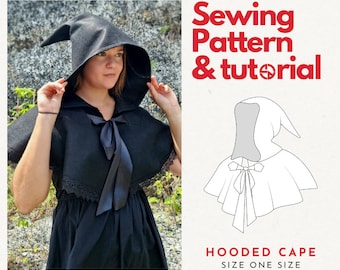 Witch Hooded Cape Pattern Sewing Pattern Hooded Sewing Pattern Cape PDF Easy Hooded Capelet Pattern  Instant download cosplay pattern A4