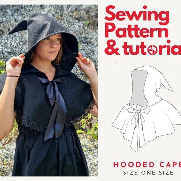 Witch Hooded Cape Pattern Sewing Pattern Hooded Sewing Pattern Cape PDF Easy Hooded Capelet Pattern  Instant download cosplay pattern A4