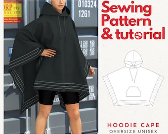 Oversized Hoodie Cape Sewing Pattern: Unisex Poncho (PDF Pattern)