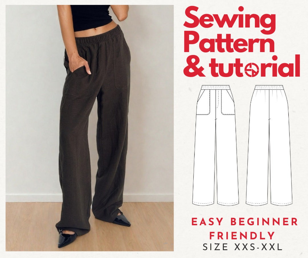 Wide-leg Linen Pants Pattern Women's Sewing PDF High-waisted Trousers ...
