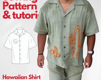 Men's Tropical Bowling Shirt Sewing Pattern (Sizes 2XS-3XL) (PDF Pattern)