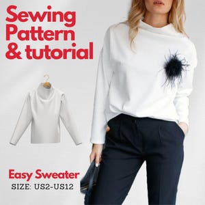Easy Sweater Sewing Pattern | US2-US12 | PDF Instant Download | Women&#39;s Drop Shoulder Jumper | Sweatshirt pattern | Womens oversized sweater