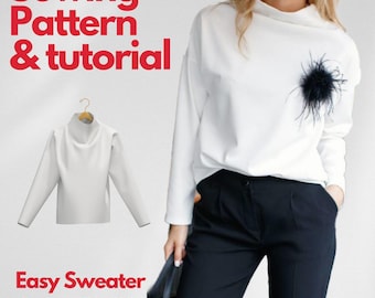 Drop Shoulder Sweater Sewing Pattern: Women's Oversized Jumper (US2-US12) (PDF Download)