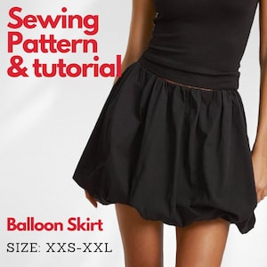 Balloon Mini Skirt PDF Sewing Pattern | Elastic Waist Skirt Pattern | Easy DIY Skirt For Women | Custom Skirt Sizes Xxs-Xxl