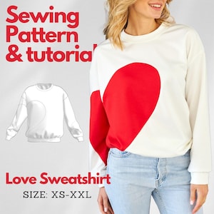 LOVE SWEATSHIRT pdf Indie Sewing Pattern Hoodie Easy Sweater Sewing Pattern XS-XxL