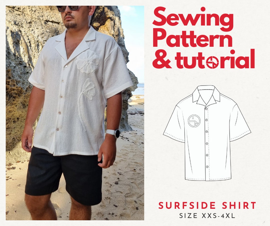 SURFSIDE SHIRT Pdf Tropical Shirt Sewing Pattern and Tutorial Hawaiian SURFSIDE SHIRT Pdf Tropical Shirt Sewing Pattern and Tutorial Hawaiian