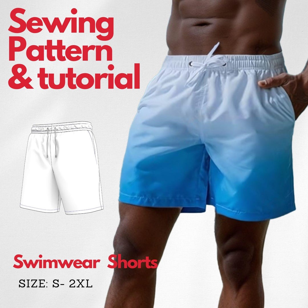 Men s Swim Shorts Sewing Pattern DIY Beachwear sizes S 2XL instant Men s Swim Shorts Sewing Pattern DIY Beachwear sizes S 2XL instant