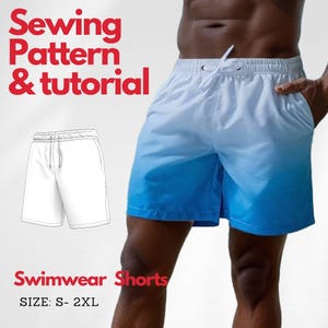 Men&#39;s Swim Shorts Pattern | DIY Men&#39;s Beachwear | Instant Download | Sizes S-2XL | Sewing Guide for Men&#39;s Swimwear | Beginner sewing pattern
