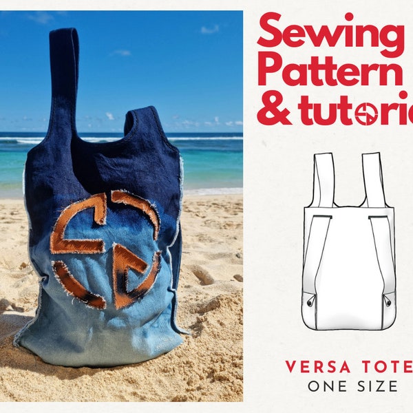 Denim bag, Casual bag pattern, canvas bag with pockets, canvas tote bag, digital PDF pattern, PDF download, shopping bag pattern, bag templa