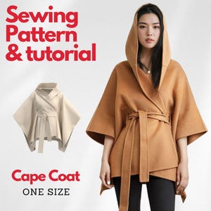 Oversized Hooded Cape Sewing Pattern PDF | Unisex Cloak Pattern | Easy DIY Wrap Coat | Hooded Poncho Sewing Tutorial