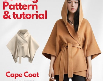 Oversized Hooded Cape Sewing Pattern: Easy DIY Wrap Coat (PDF)