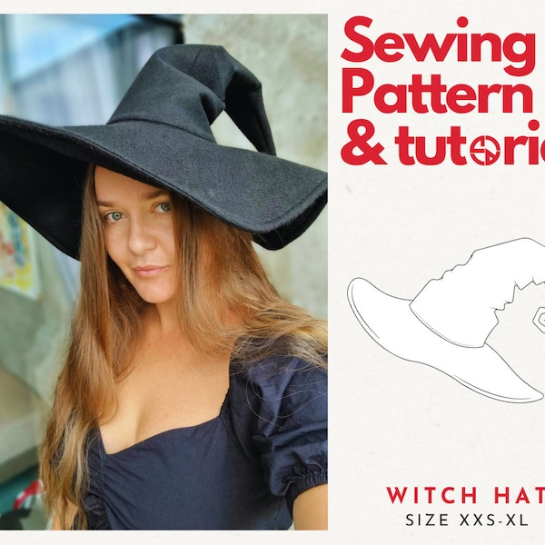 Witch hat Sewing Pattern Hat Sewing Pattern Hat PDF Easy Hat Pattern  Instant download A4 XXS-XL