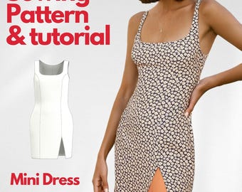 90s Mini Dress Sewing Pattern: Vintage A-Line Side-Slit (XXS-XXL) (PDF Download)