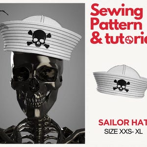 Halloween Sailor Hat Sewing Pattern Unisex Nautical Hat for Cosplay Sizes XXS-XL Beginner ...