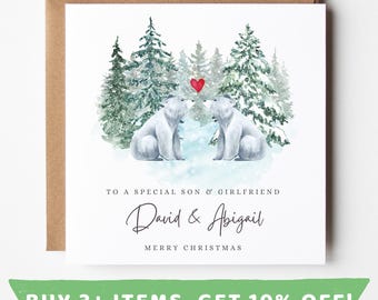 Personalised Christmas Card For Son And Girlfriend Christmas Card Son And Girlfriend Christmas Cards Son And Girlfriend Christmas Print Gift